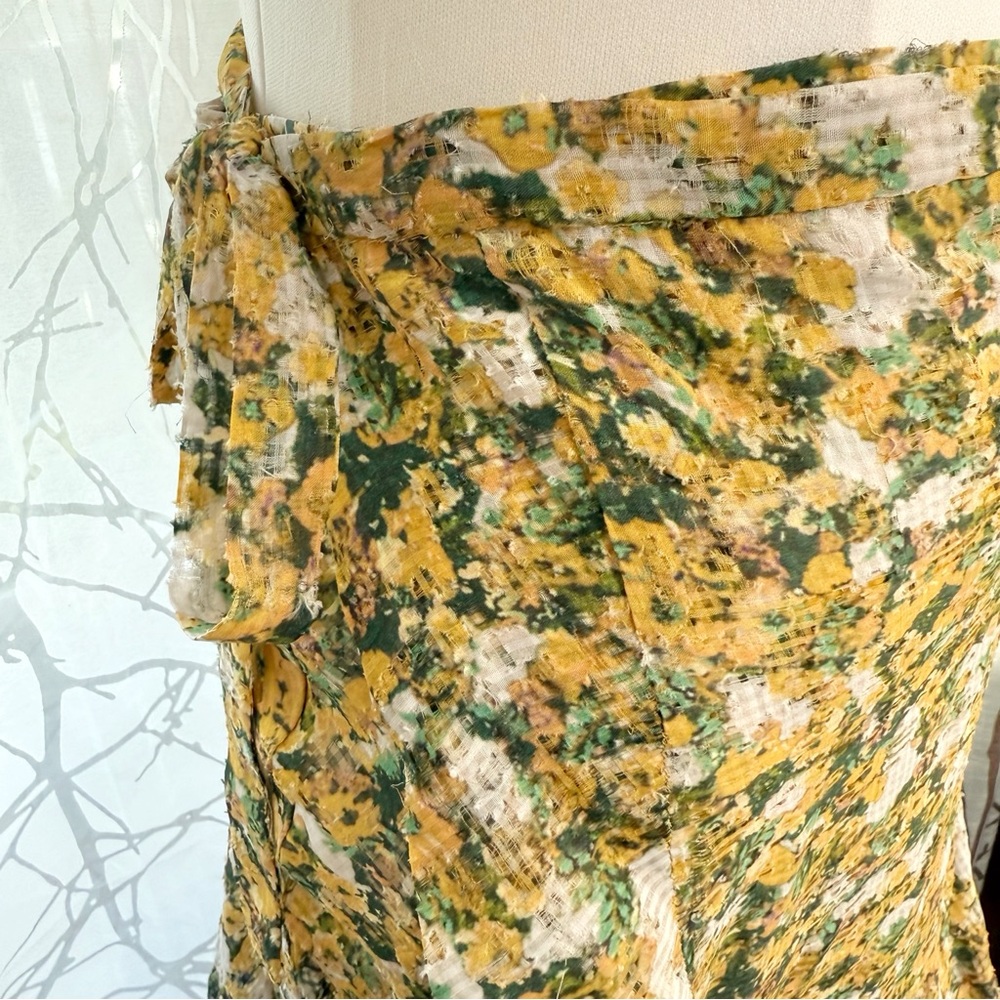 ISABEL MARANT GREEN YELLOW WHITE FLORAL PRINT RUFFLE SIDE TIE WRAP MINI SKIRT - Picture 3 of 15